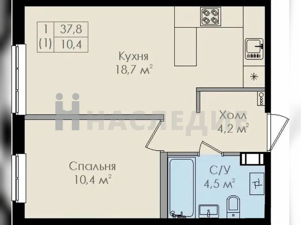 1-комнатная квартира, 37 м2 2/16 этаж, ул. Большая Санкт-Петербургская - фото 7